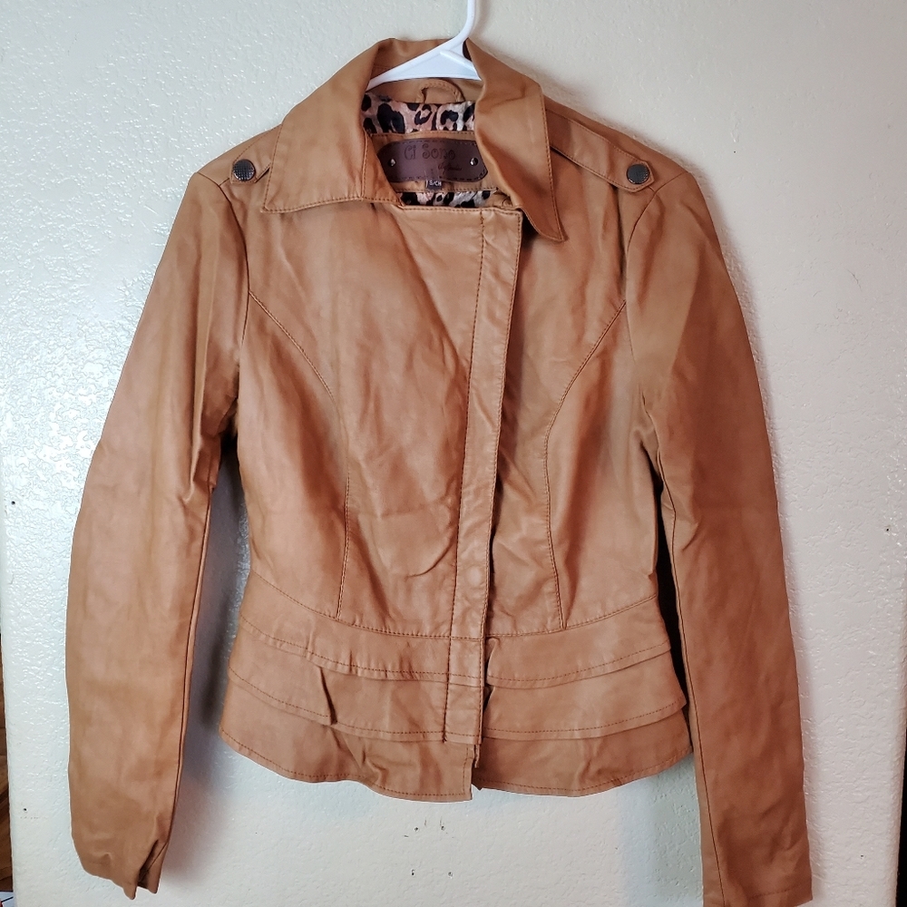 Ci Sono Brown Faux Leather Animal Print Zip Jacket